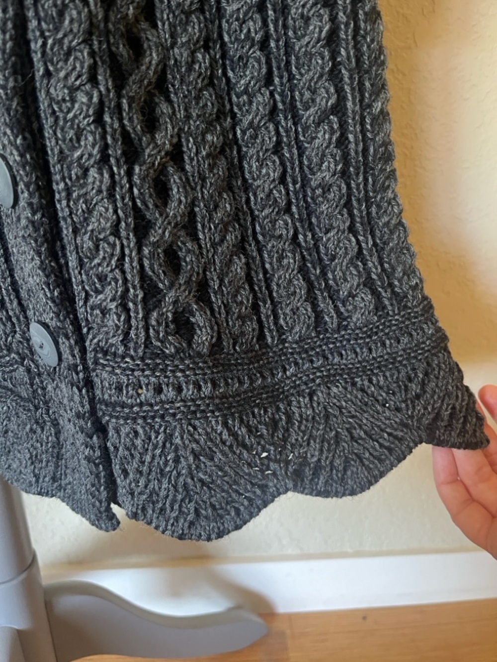 Aran Crafts Ireland Scallop Edge Coat in Charcoal - Picture 7 of 7